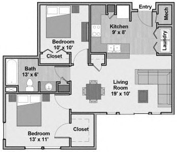 Connections at 6th - Unit Type B4 Floorplan - 2 bed/1 bath